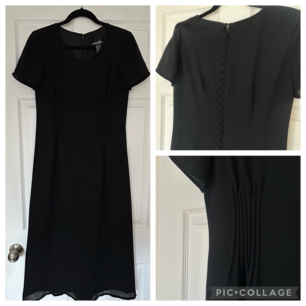 Vintage Black Midi A-Line Dress with Short Sleeves and Button Back